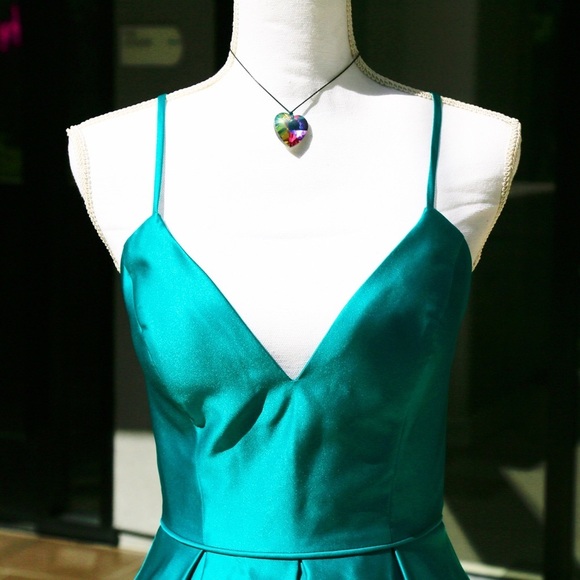 Evening Gown – Blondie Nites – Teal – Satin Ball Gown Lace‑Up Back w/ Pockets 3 - Picture 12 of 16